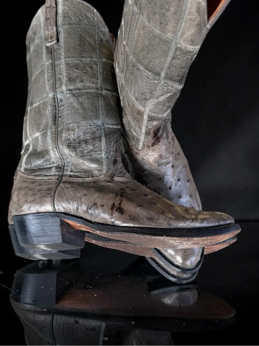 Vintage Nocona Full Quill Ostrich Patchwork Cowboy Boots Men’s 9.5 D